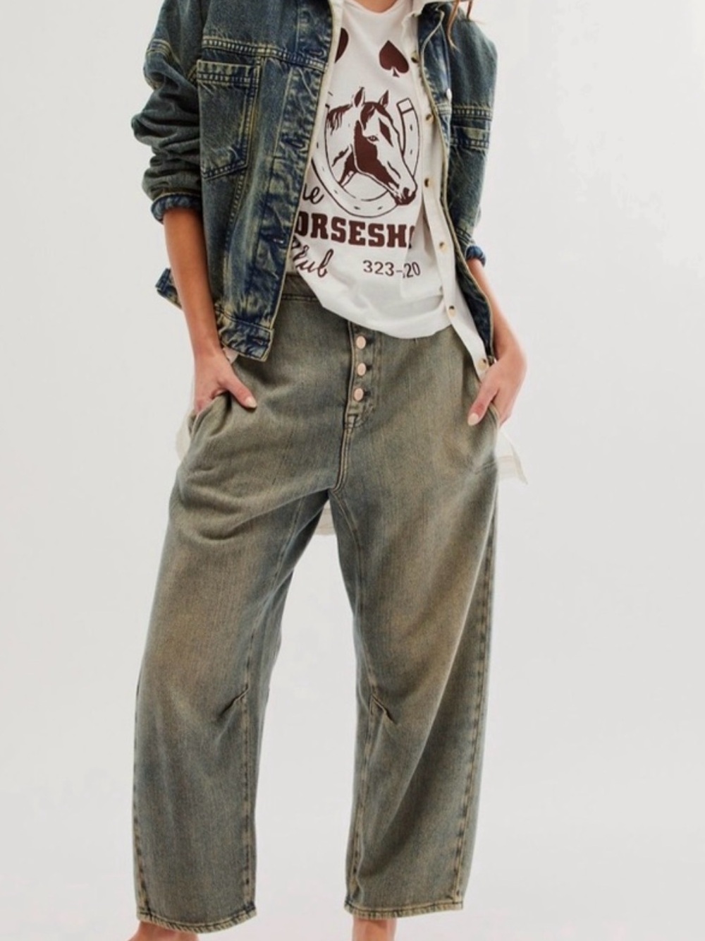 Free People Osaka Mid Rise Barrel Jeans Boho Streetwear Indie Sleaze Size 25